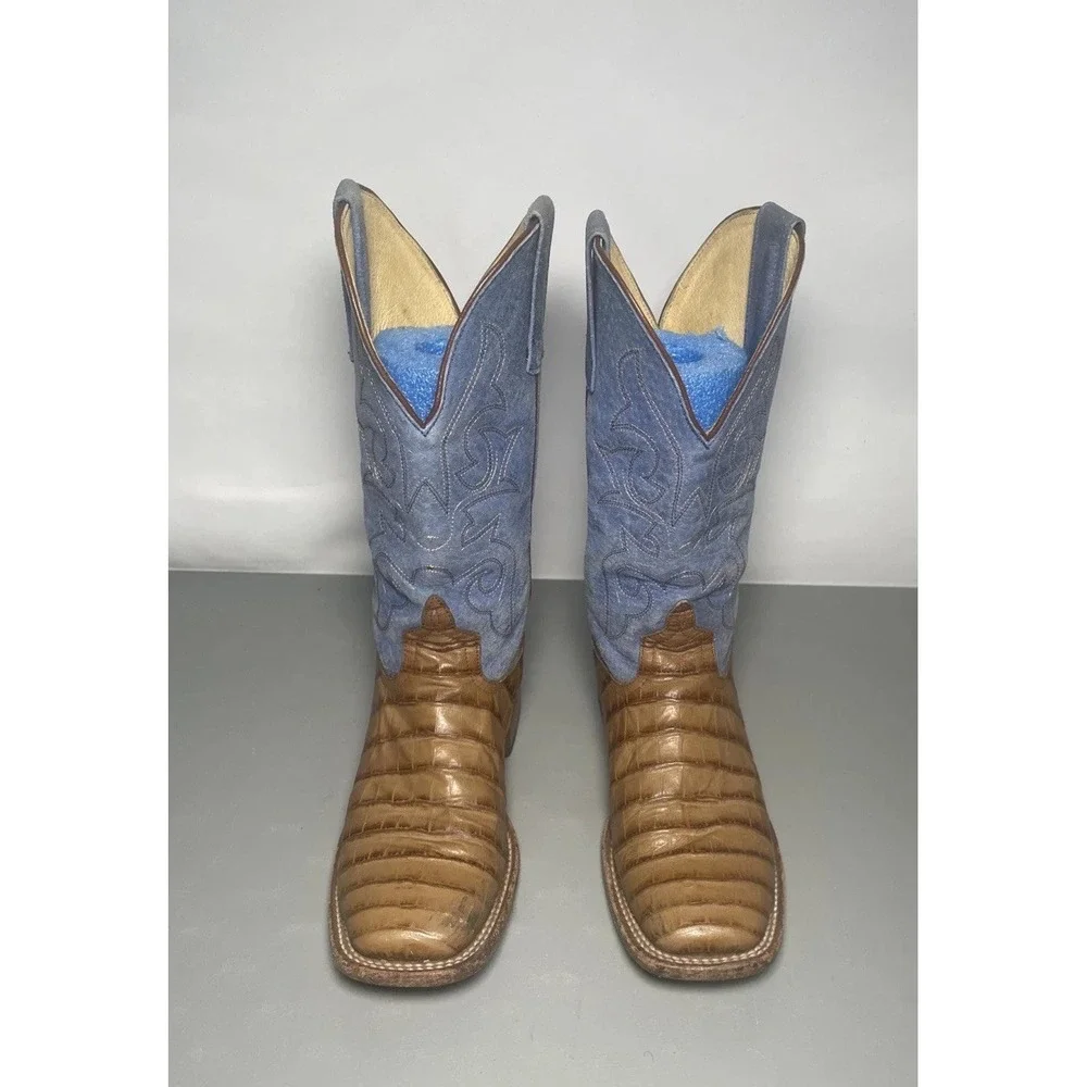 Horse Power Anderson Bean Leather Western Boots Brown Teal Aqua Youth 6